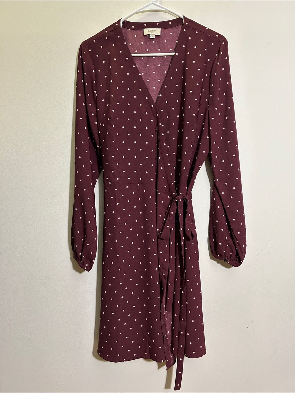 LOFT Burgundy Polka Dot Wrap Dress